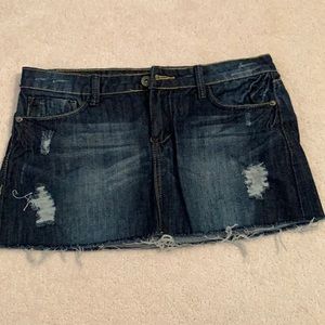 Distressed denim skirt